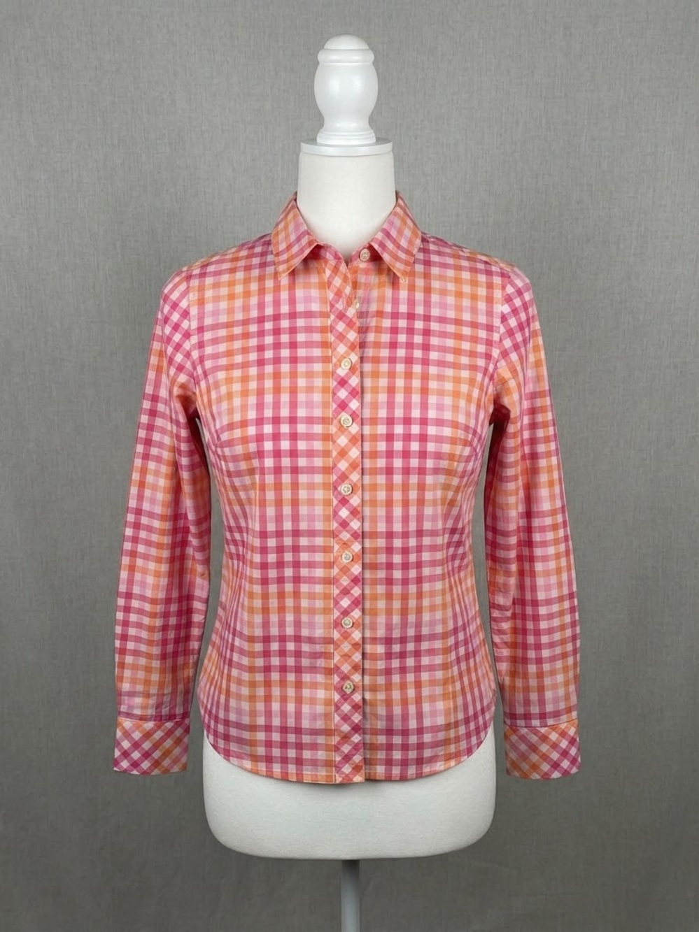 Talbots Pink and Orange Plaid Button-Down Shirt